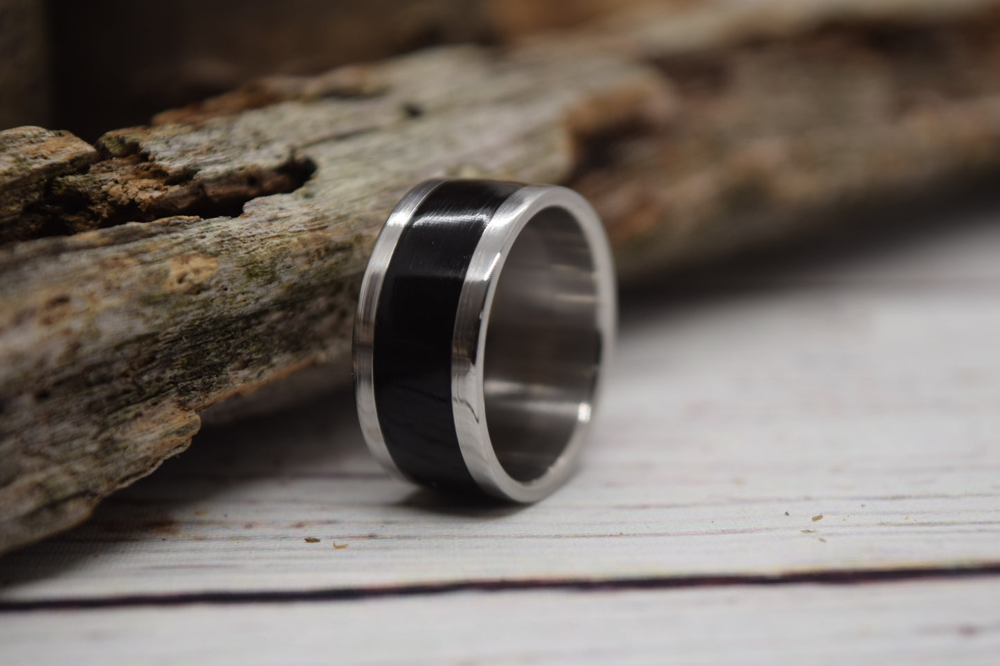 Black Maple & Stainless Steel Bentwood Ring
