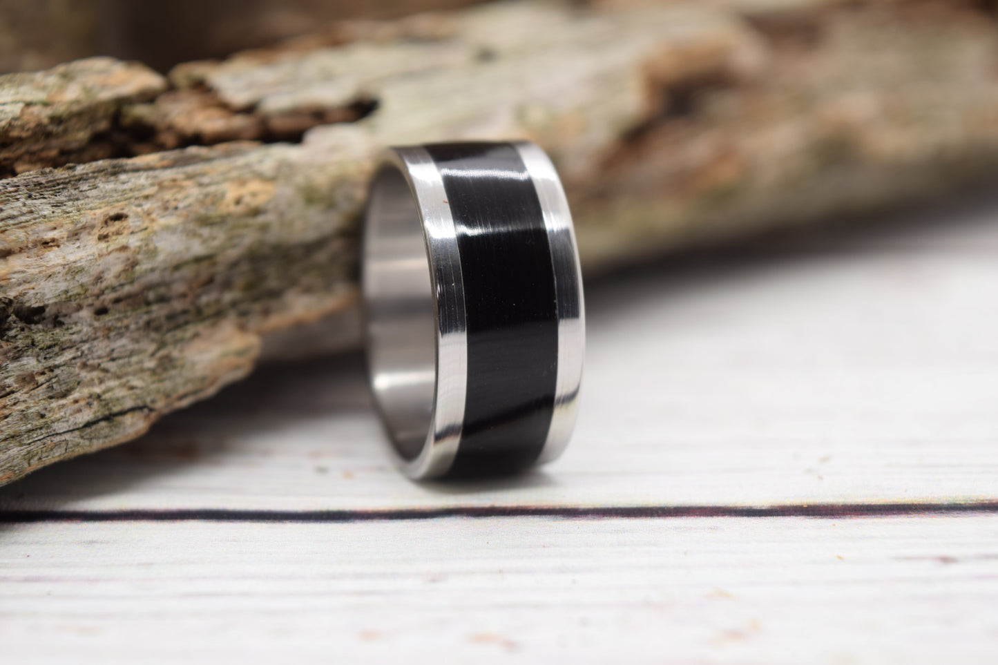 Black Maple & Stainless Steel Bentwood Ring